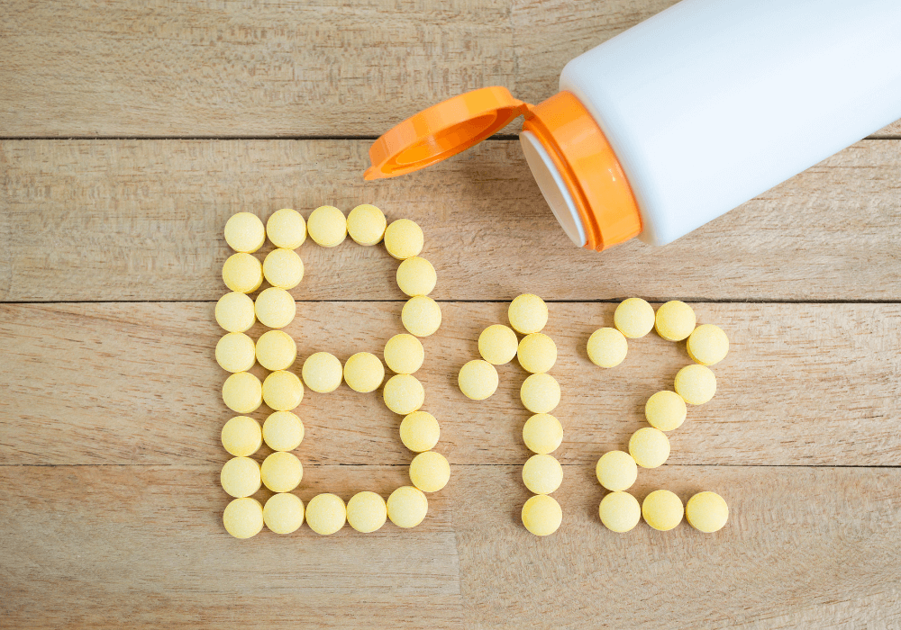 This image shows B12 vitamins spelling the word "B12".