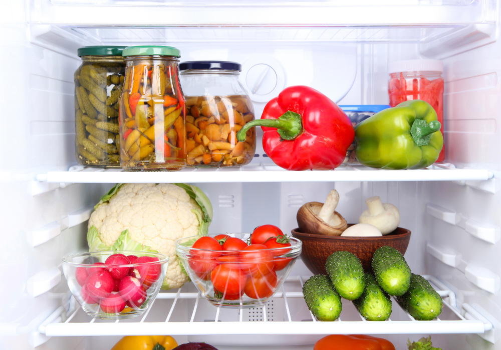 This image shows the inside of a plant-based fridge. 