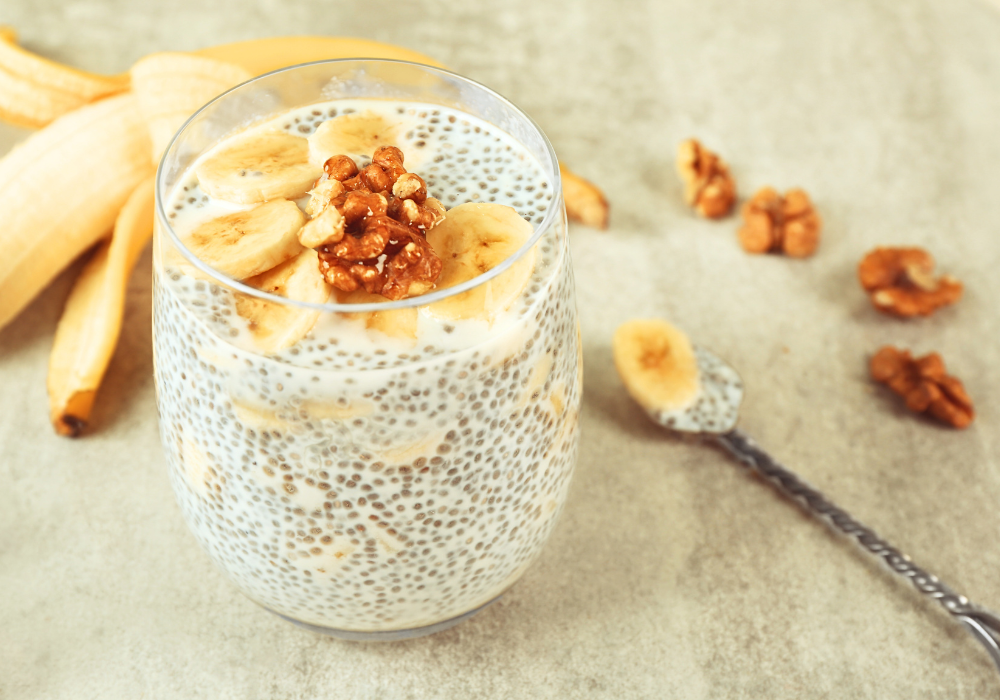 This image shows a classic food I eat during pregnancy -- chia pudding.